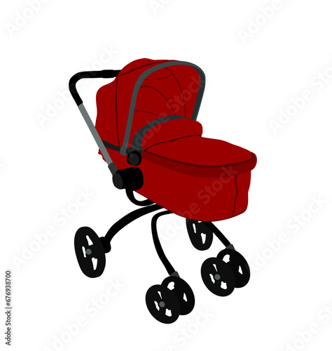 Transportation Little baby in pram vector illustration isolated on white background. New born baby in carriage. Toddler cart. Child in baby stroller, trolley. happy family with newborn son or daughter