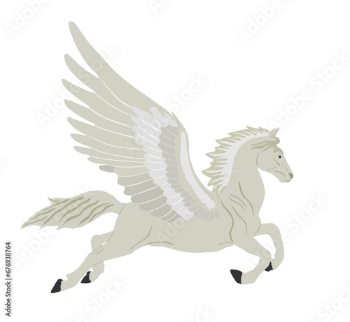 Cute magic Pegasus vector silhouette illustration isolated on white background. Pegasus shape shadow, majestic mythical Greek winged horse. Mythology flying Horse from dream. Symbol of freedom.