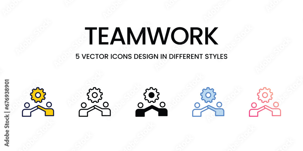Teamwork Icon Design in Five style with Editable Stroke. Line, Solid, Flat Line, Duo Tone Color, and Color Gradient Line. Suitable for Web Page, Mobile App, UI, UX and GUI design. Teamwork Icon Design in Five style with Editable Stroke. Line, Solid, Flat Line, Duo Tone Color, and Color Gradient Line. Suitable for Web Page, Mobile App, UI, UX and GUI design.