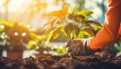 Experienced gardener wearing protective gloves expertly pruning plants in bright daylight