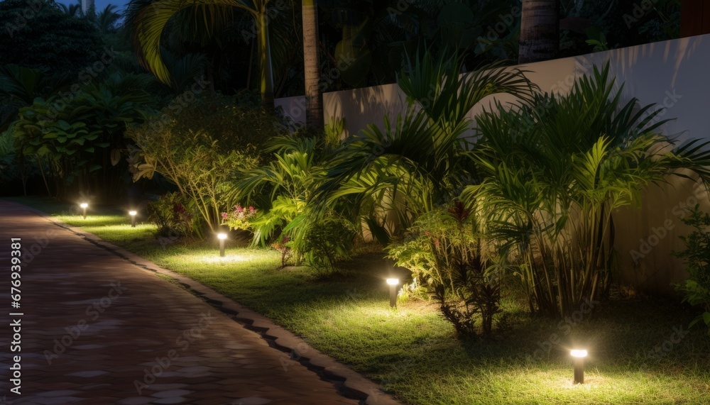 Modern outdoor led lighting for elegantly landscaped backyards, creating a captivating atmosphere