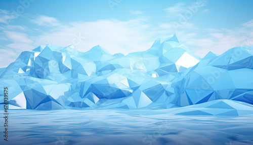 Cold blue day on snow melting. Low poly style illustration.