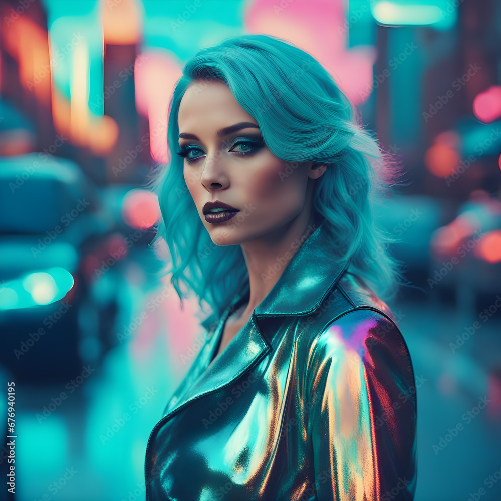 Fototapeta premium a beautiful girl in an abstract color explosion background