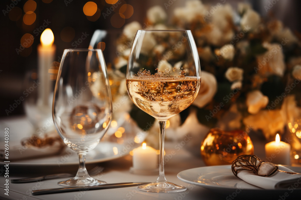 Elegant Cheers: Toasting to Joy and Celebrations with Bubbly Champagne at a Festively Decorated Dining Table (AI Generated) Elegant Cheers: Toasting to Joy and Celebrations with Bubbly Champagne at a Festively Decorated Dining Table (AI Generated)