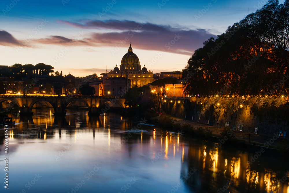 Vatican at sunset & Ponte Sant'Angelo Rome Italy	