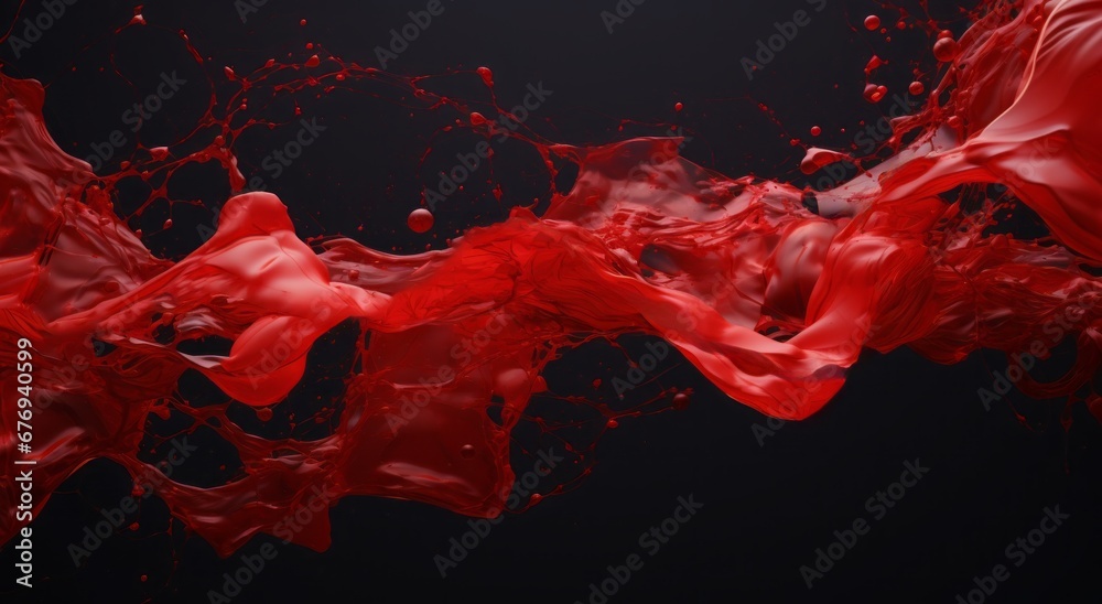 Colored acrylic paints in water - magic blood-red cloud of ink on a black background. Awesome cosmic abstract watercolor background. Drops of red ink in liquid - wallpaper for desktop.