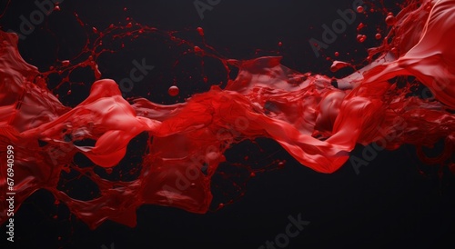 Colored acrylic paints in water - magic blood-red cloud of ink on a black background. Awesome cosmic abstract watercolor background. Drops of red ink in liquid - wallpaper for desktop.