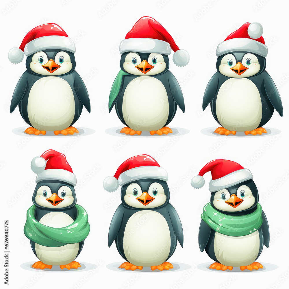 New Year penguin emoji emoticons. Cartoon style, New Year, Christmas. New Year penguin emoji emoticons. Cartoon style, New Year, Christmas.