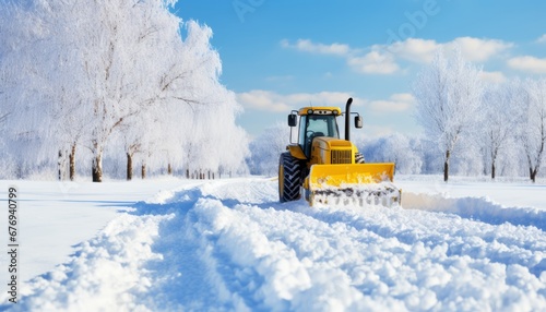 Winter weather prepared snow plow clearing roads during heavy snowfall and ensuring safe passage