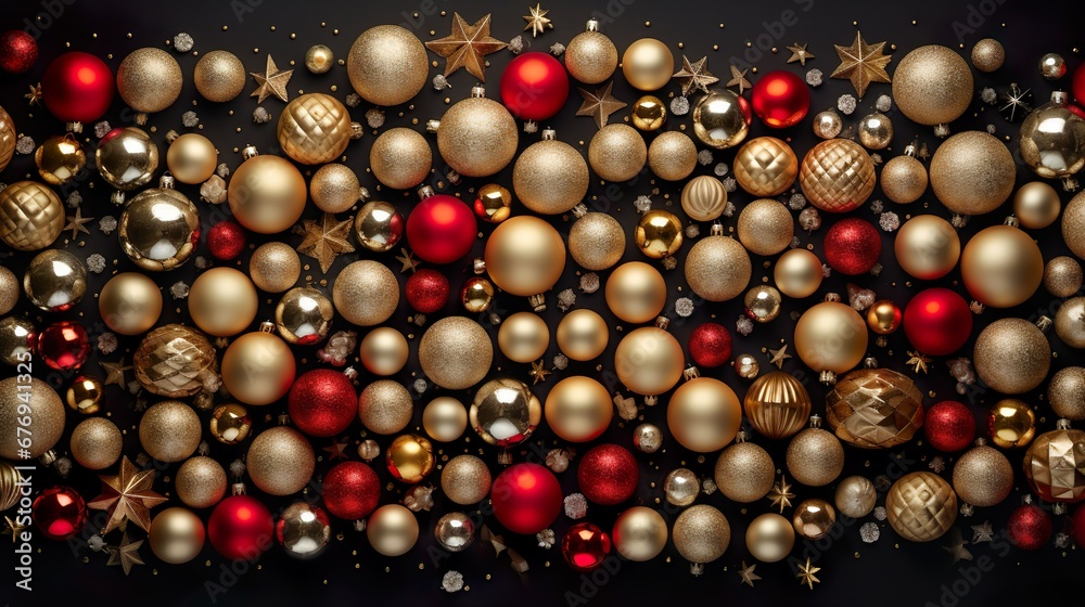 A many balls on Christmas background. Template for design, banner. A many balls on Christmas background. Template for design, banner.