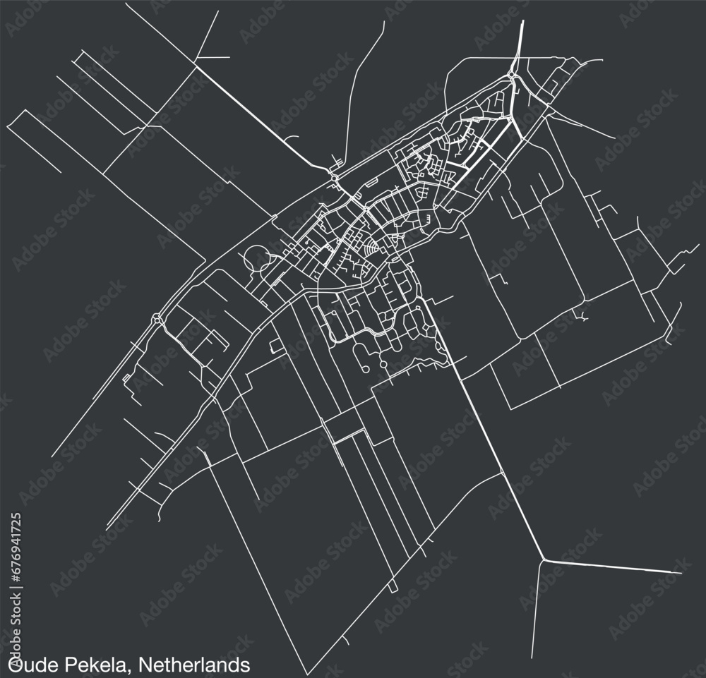 Detailed hand-drawn navigational urban street roads map of the Dutch city of OUDE PEKELA, NETHERLANDS with solid road lines and name tag on vintage background