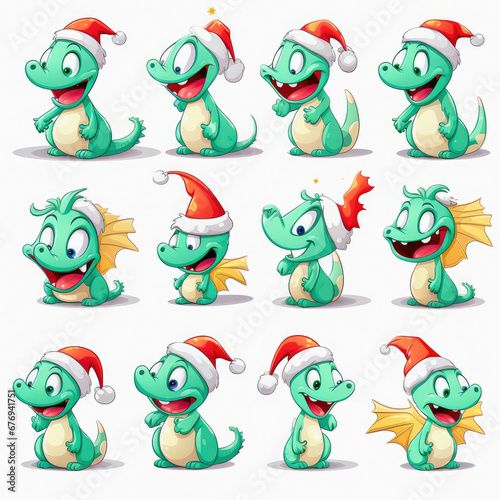 New year emoji of funny dragon. Cartoon style  New Year  Christmas.