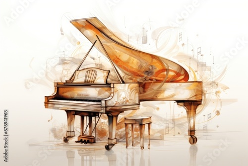 Music style illustration, colorful piano, cello. Poster, music concert, festival, music store and musical instrument design. photo