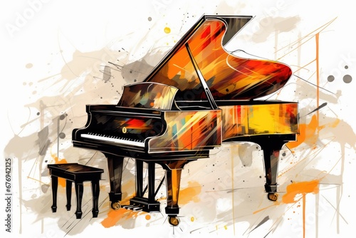Music style illustration, colorful piano, cello. Poster, music concert, festival, music store and musical instrument design.
