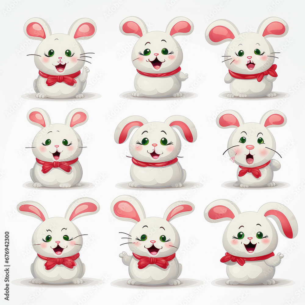 New Year emoticons funny bunnies, emoji. Cartoon style, New Year, Christmas. New Year emoticons funny bunnies, emoji. Cartoon style, New Year, Christmas.
