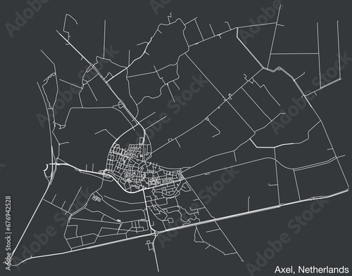 Detailed hand-drawn navigational urban street roads map of the Dutch city of AXEL, NETHERLANDS with solid road lines and name tag on vintage background