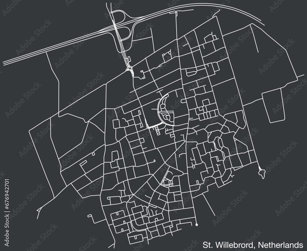 Detailed hand-drawn navigational urban street roads map of the Dutch city of SINT WILLEBRORD, NETHERLANDS with solid road lines and name tag on vintage background