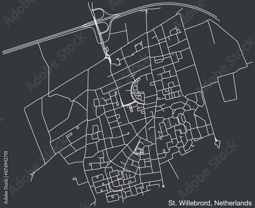 Detailed hand-drawn navigational urban street roads map of the Dutch city of SINT WILLEBRORD, NETHERLANDS with solid road lines and name tag on vintage background