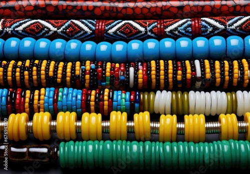 Vibrant beaded bracelets neatly arranged  showcasing a variety of patterns and colors