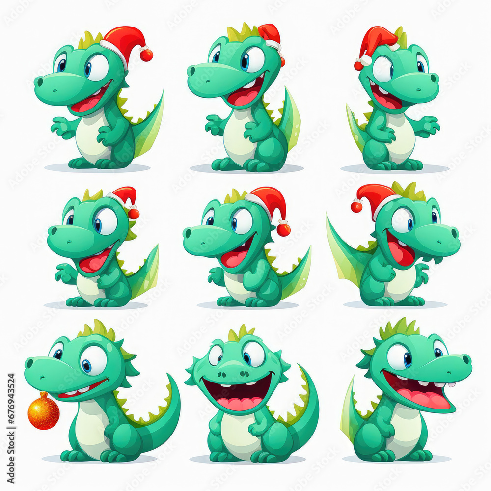 Obraz premium New year emoji of funny dragon. Cartoon style, New Year, Christmas.