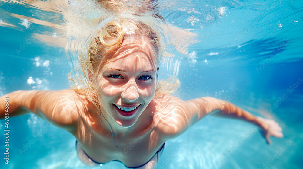 Woman swimming in the pool