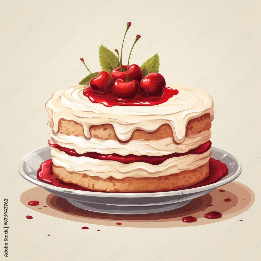 Beautiful delicious dessert with aromatic glaze and fresh berries on a light background. Suitable for advertising and company logo
