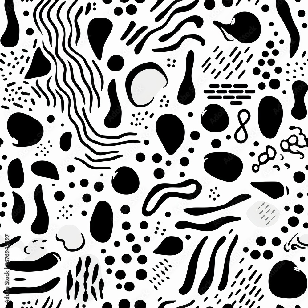 Fototapeta premium Trendy abstract organic lines patterns with dots and squiggle texture on white background