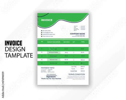 Invoice design template ,invoice bleed invoice business template vector design