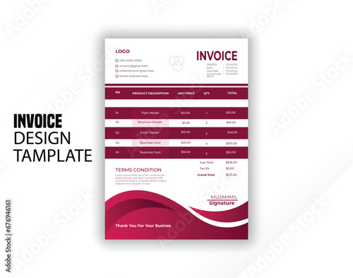 Invoice design template ,invoice bleed invoice business template vector design