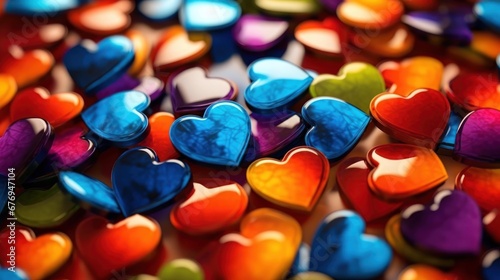 Colorful hearts for valentines day. Love concept with a space for a text. Valentine day concept with a copy space.
