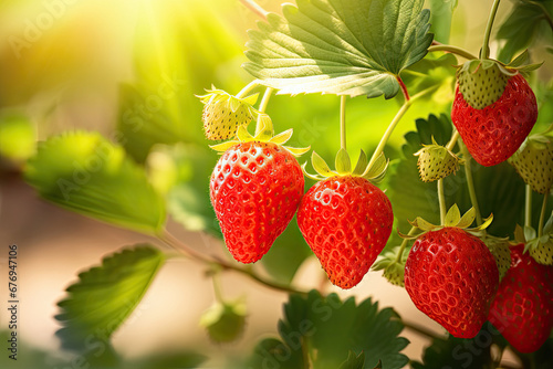 Bountiful Berry Garden  Fresh and Sweet Strawberries and Raspberries Growing in Nature s Abundance
