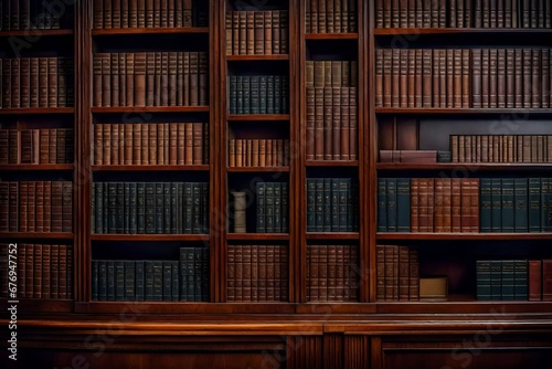 A wooden bookcase in a law firm office.