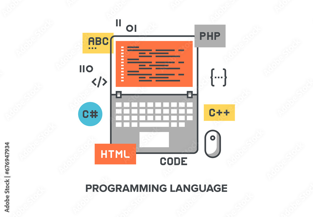 Vector illustration of programming language flat line design concept ...