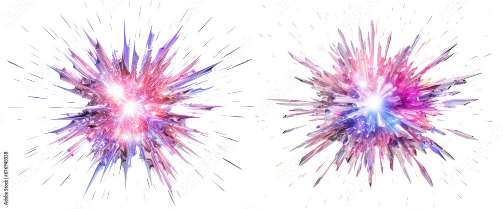 Set of crystal holographic explosions isolated on transparent background. Set of crystal holographic explosions isolated on transparent background.