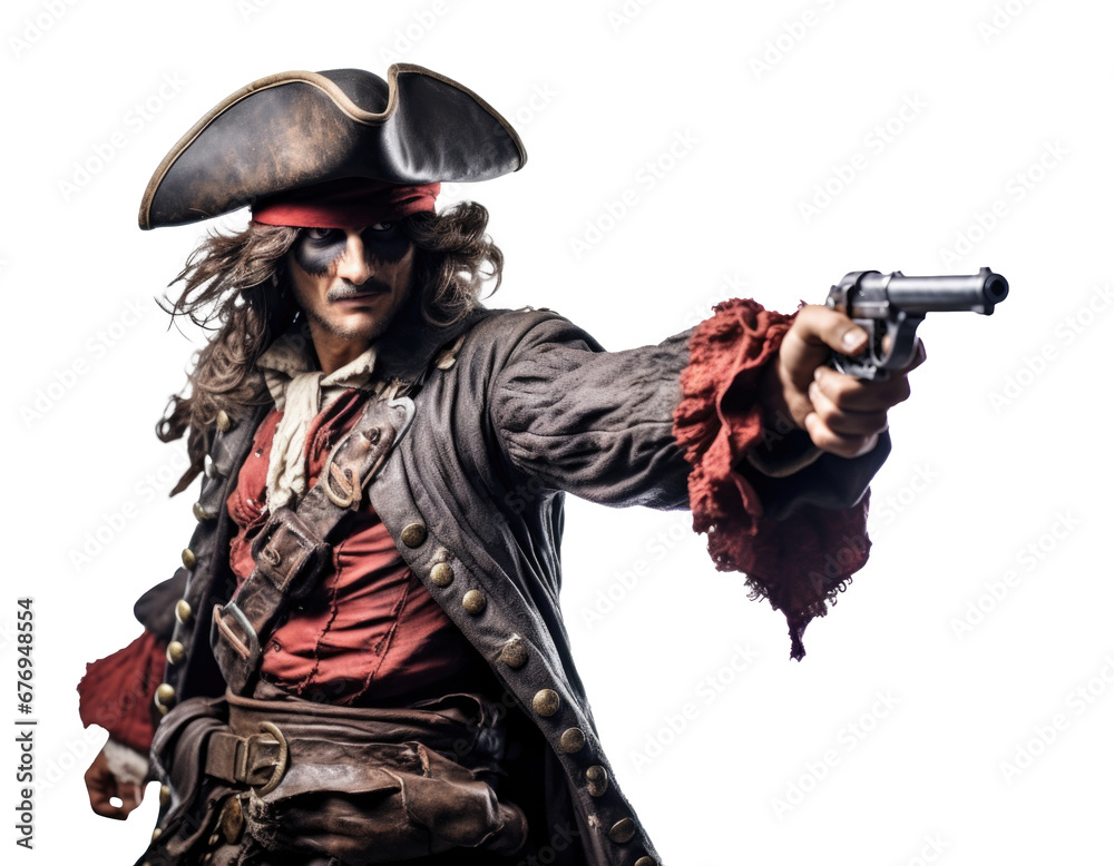 A pirate with a pistol isolated on transparent background. A pirate with a pistol isolated on transparent background.