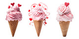 Set of heart ice cream for Valentine's day isolated on transparent background.