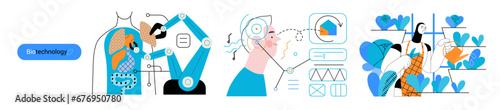 Bio Technology -modern flat vector concept illustration of improving aspects of healthcare, agriculture, environmental sustainability, industrial processes. Metaphor of bridging Science and Nature