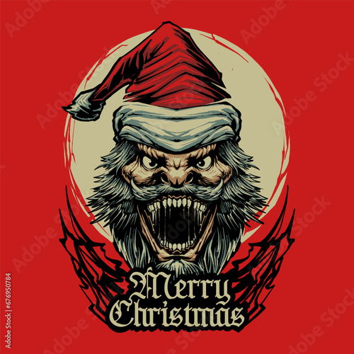 the monster santa claus head illustration vector