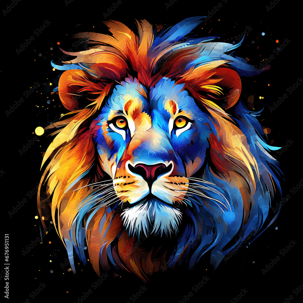 Lion head on a black background. Colorful Lion head on a black background. Colorful