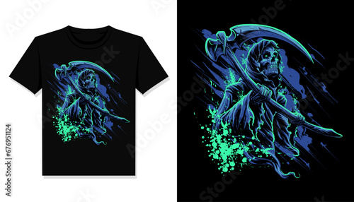 blue grim reaper t shirt design vector