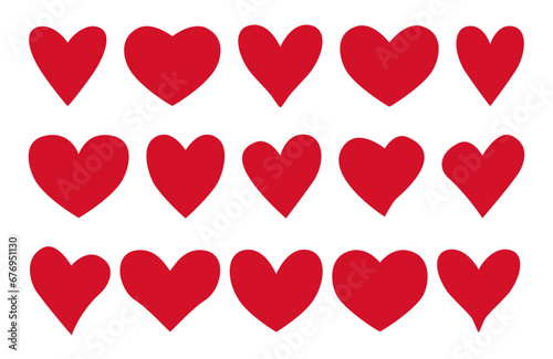 Heart collection. set of various flat red hearts isolated on white background. vector illustration