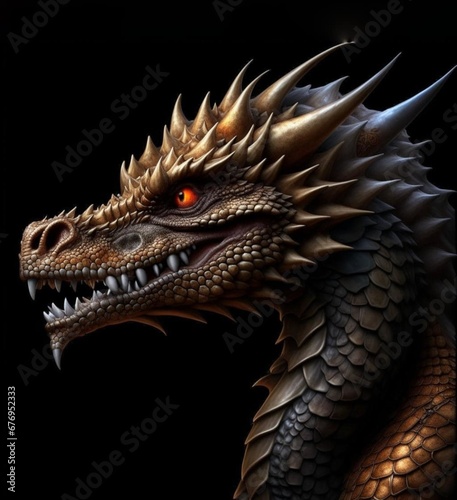 Chinese Year of the Dragon. Artistic pattern depicting a realistic oriental dragon on a black background. A powerful symbol of the 2024 New Year in the culture of the peoples of the East. Illustration