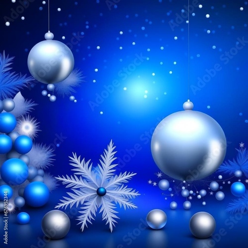 New Year's winter background with snow, snowflakes and New Year's balls. Place for text. Winter holiday, Christmas greetings. Current concept for greeting card, wallpaper. Illustration.