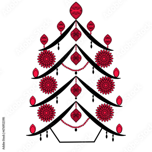 Vector illustration of a stylized christmas tree with mandala decoration, illustrazione vettoriale di albero di natale stilizzato con decorazioni mandala