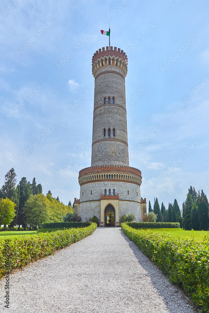 Famous Tower of San Martino della Battaglia near Lake Garda, Brescia, Italy.
