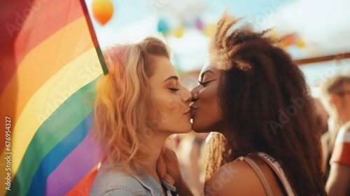 Diverse Young People Celebrating Gay Pride: Embracing LGBT Community. Generative ai photo
