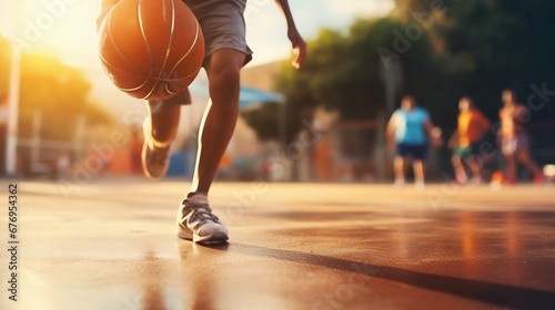 Street Basketball Player Mastering Dribbling Skills on Court. Generative ai © Scrudje