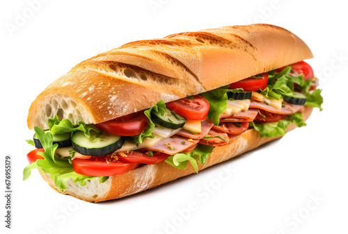 Ciabatta sandwich isolated on transparent or white background, png	
