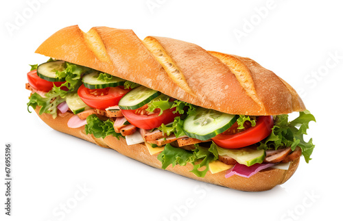 Ciabatta sandwich isolated on transparent or white background, png	