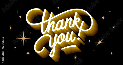Thank You. Hand lettering Thank You for holiday Thanksgiving Day, vintage graphic, banner, poster. Greeting card gold calligraphy thank you, postcard for holiday Thanksgiving Day. Vector Illustration